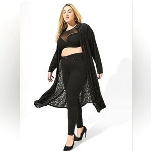 NWT Torrid Deep Black Velvet Burnout Kimono 3X 22-24 skeleton damask fairygoth